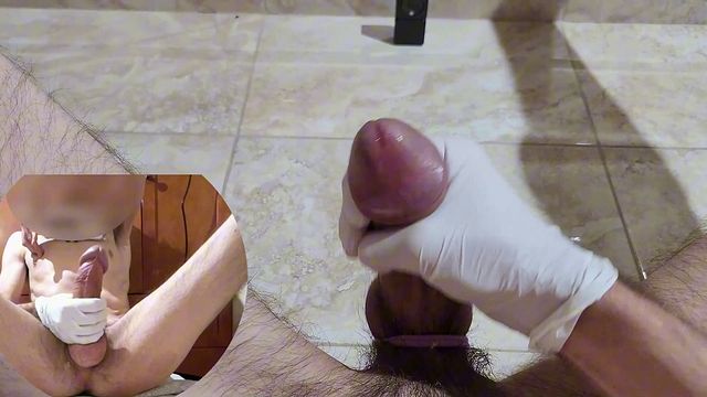 Big Cock Man Use Latex Glove To Hard Jerk Off Uncut cock
